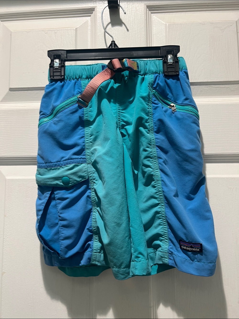 Patagonia Teal & Blue Kids Shorts with Light Coral Belt